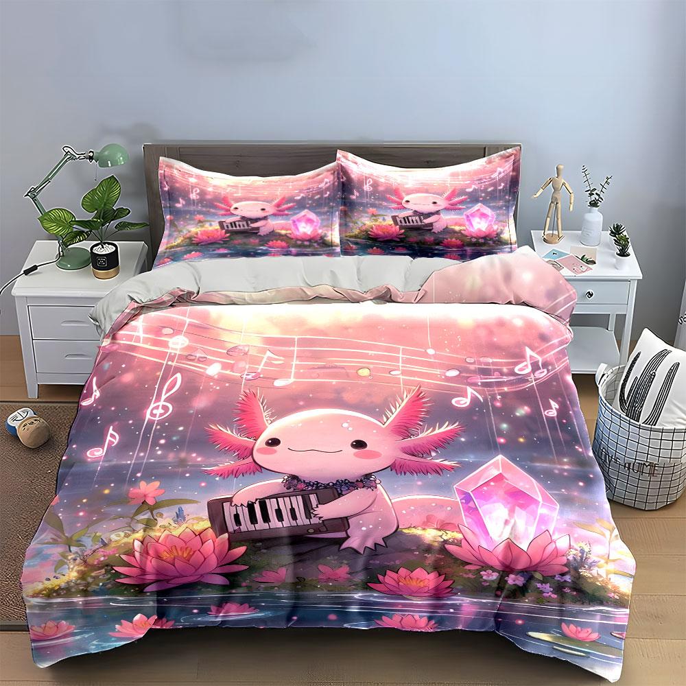 Axolotl Music Trio Decor Set Multiple Sizes Kid'S And Adults' Bedroom Exquisite 3Pc Bedding Set, Gift