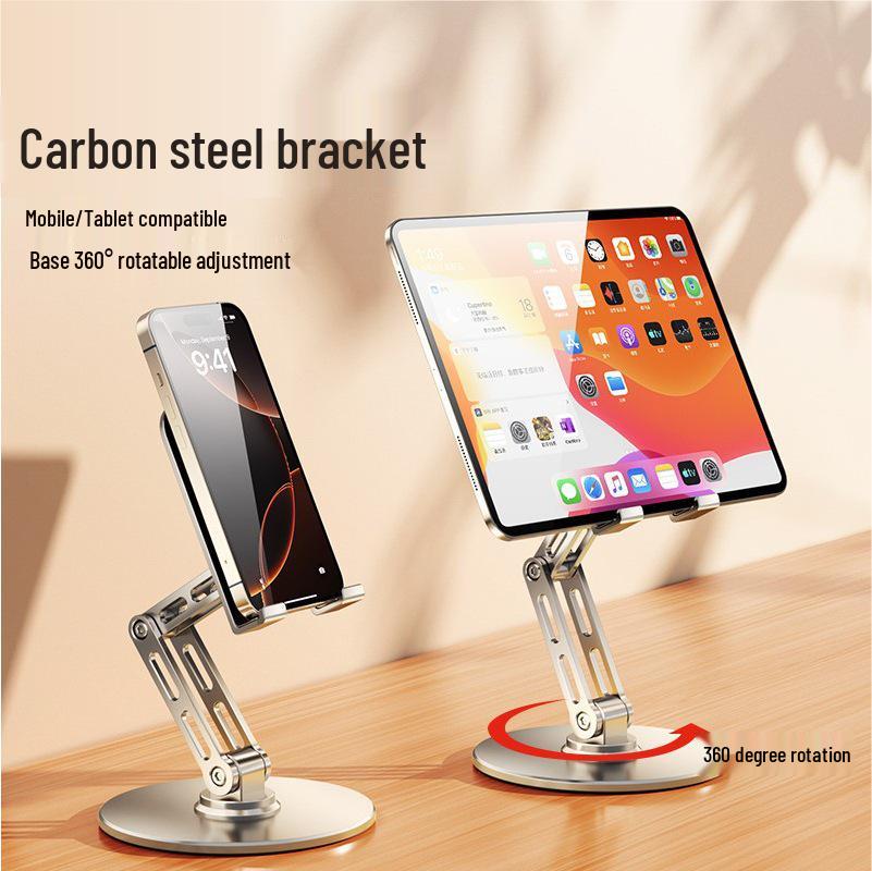 Foldable Rotatable Desktop Phone & Tablet Stand - Carbon Steel, Multi-functional Stable Black [Color Box]