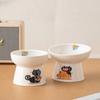 Cartoon Ceramic Cat Bowl Cute Dog Food Feeding Basin Pet High Foot Bowl  Water Container