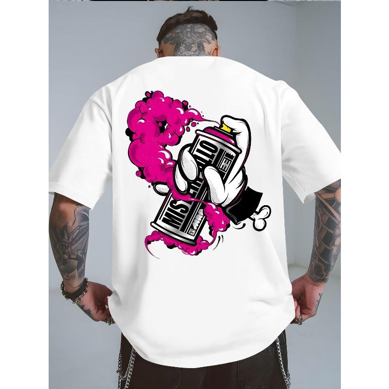 European sizes Trendy Short-Sleeved Summer Shirt for Men Featuring Graffiti Spray Can Design, Stylish And Fashionable! Slightly Stretchy