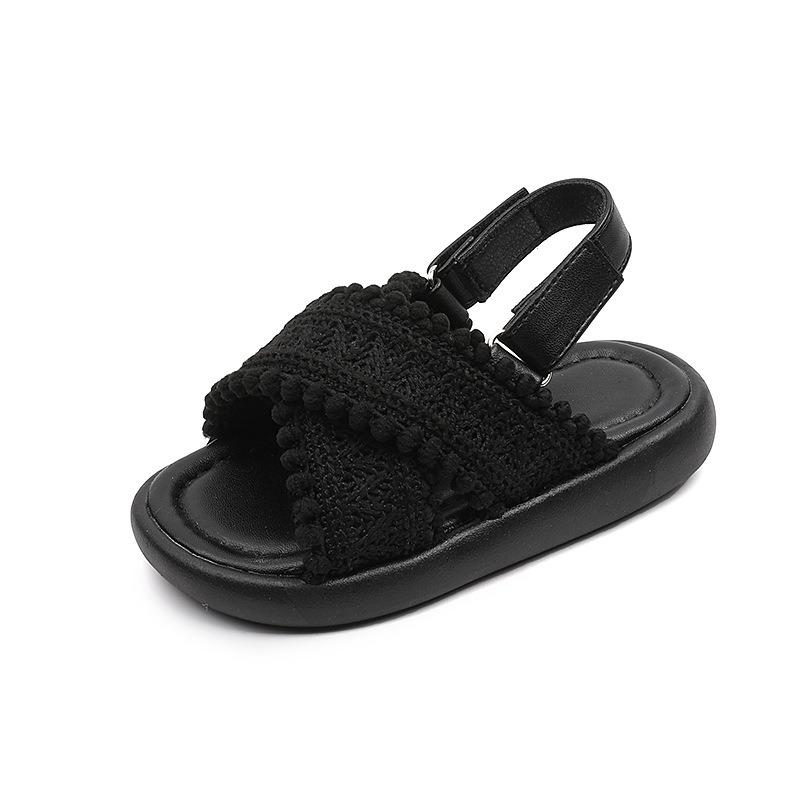 Girls Fashion Summer New Cross-Strap Fold-Edge Beach Shoes Comfortable Simple Casual Solid Color Sandals