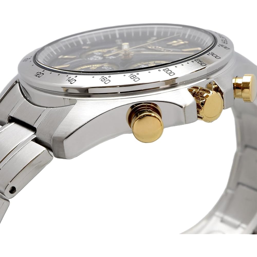 Seiko SBTR015 Men's 1/5-Second Chronograph Quartz Watch, Black and Gold [Official Japanese Product]