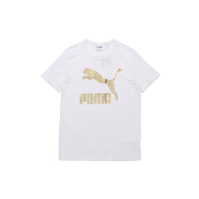 Gold Foil Logo Print Crew Neck T-Shirt Men Tops White 579405-82