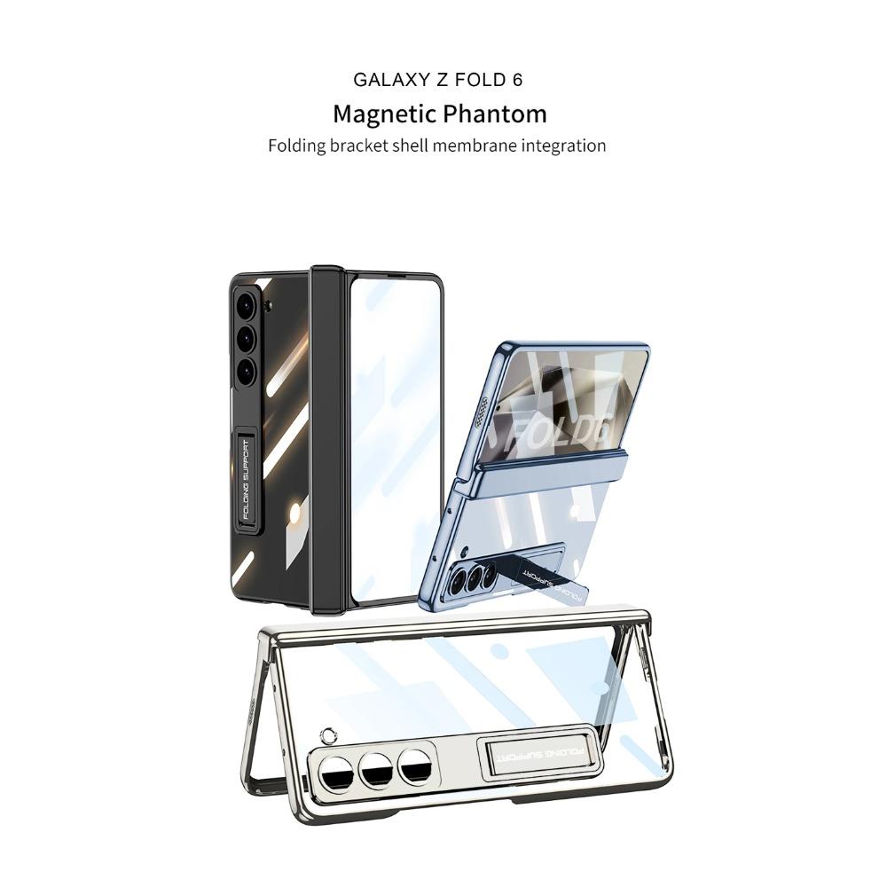 Transparenter galvanisierter Rahmen Magnetscharnierschutz Harte PC-Telefonabdeckung für Samsung Galaxy Z Fold 6 5 4 Hülle mit Halterung