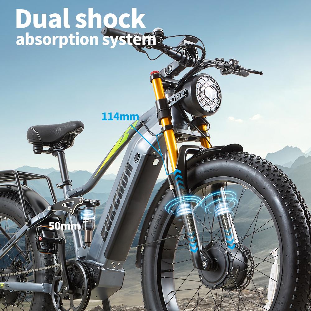 Elektrické kolo Burchad Rx80 2x 750W Motor 26" Tlusté Pneumatiky Plně Odpružené Elektrické Kolo pro Dospělé 48V 20Ah Dvojité Kotoučové Brzdy 7 Rychlostí Maximální Zatížení 150 kg
