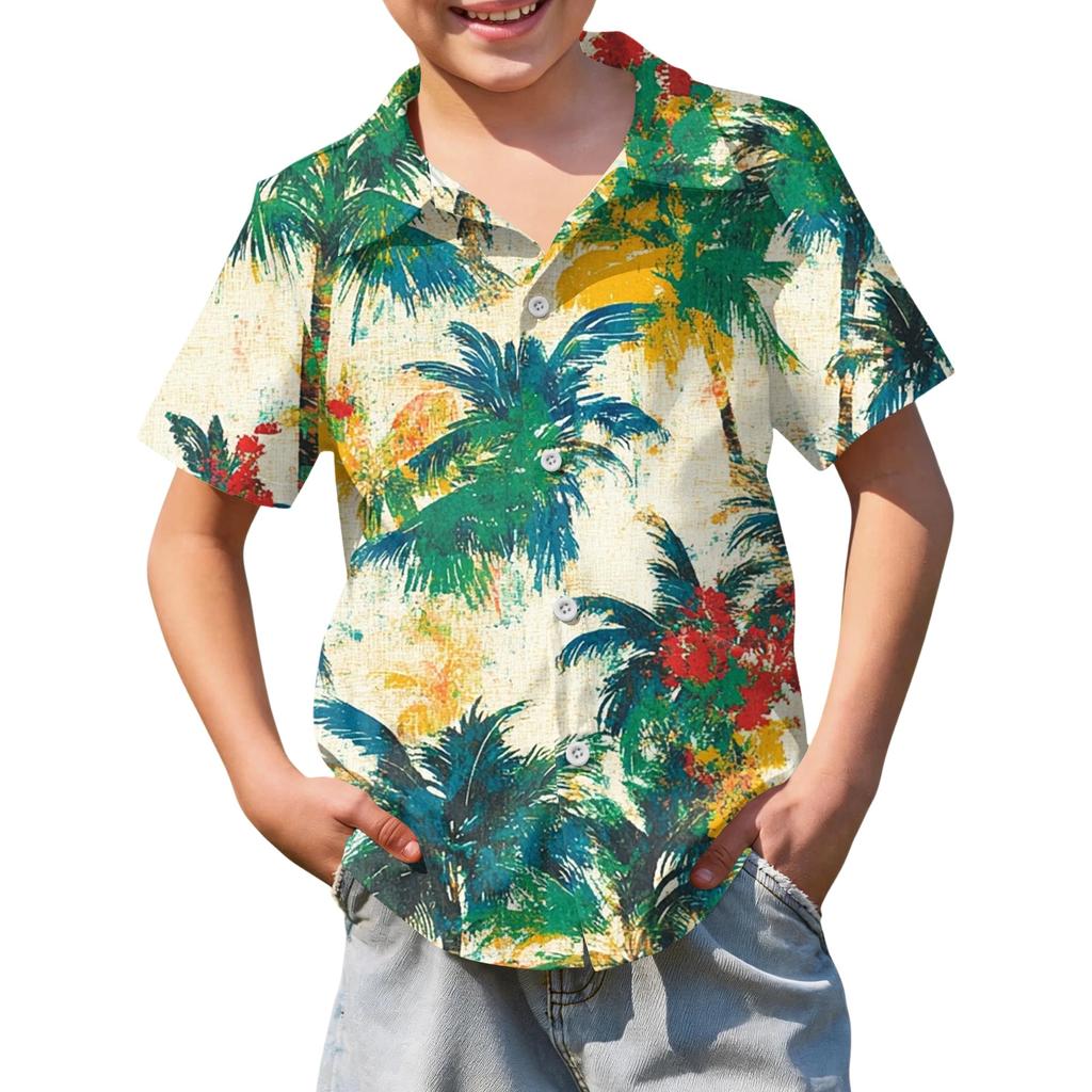 Jungen kurzärmeliges Hawaiihemd, Kinder Sommer Hemd mit Knöpfen