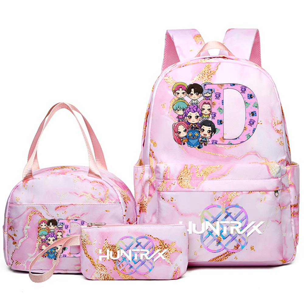 3Pcs/set 26 English Letter Kpop Printed Backpack Handbag Pencil Case for Teenager Student Girl Boy Bookbag Schoolbag Women Large Capacity Travel Bag