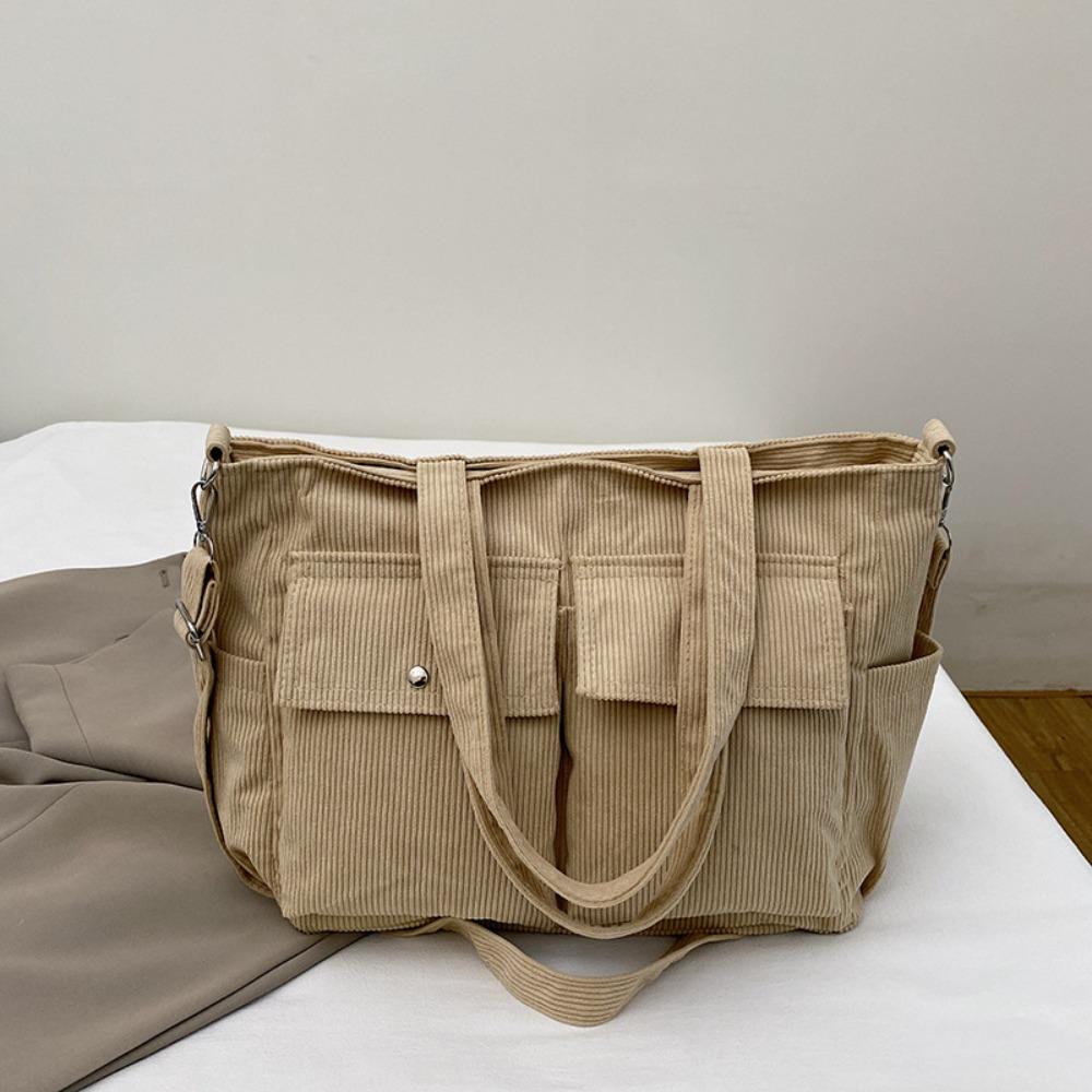 

Винтажная вельветовая сумка-тоут Элегантная повседневная сумка под мышкой Простая многокарманная сумка через плечо Праздничная хаки