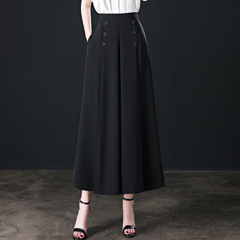2024 Women's High Waist Wide Leg Nine-Point Skirt Pants - Spring/Summer Slimming Casual Swing Fit