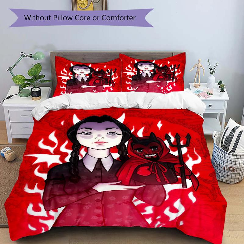 

3pcs Wednesday s Fiery Journey Printed Quilt Set Soft and Comfortable Quilt Cover for Bedroom Set .H102 135x200cm