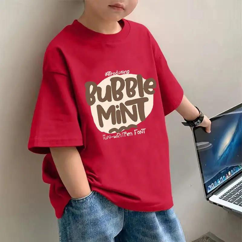 Trendy Brand Letter Personalized Printed Children's T-shirt 100% Pure Cotton New Parent-child Casual Round Neck T-shirt