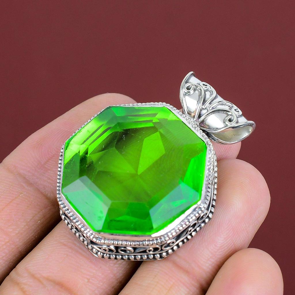 Faceted Green Amethyst Gemstone Pendant Decent Jewelry Beautiful Vintage Pendant 925 Sterling Silver Pendant Handmade Jewelry Gifts For Mom