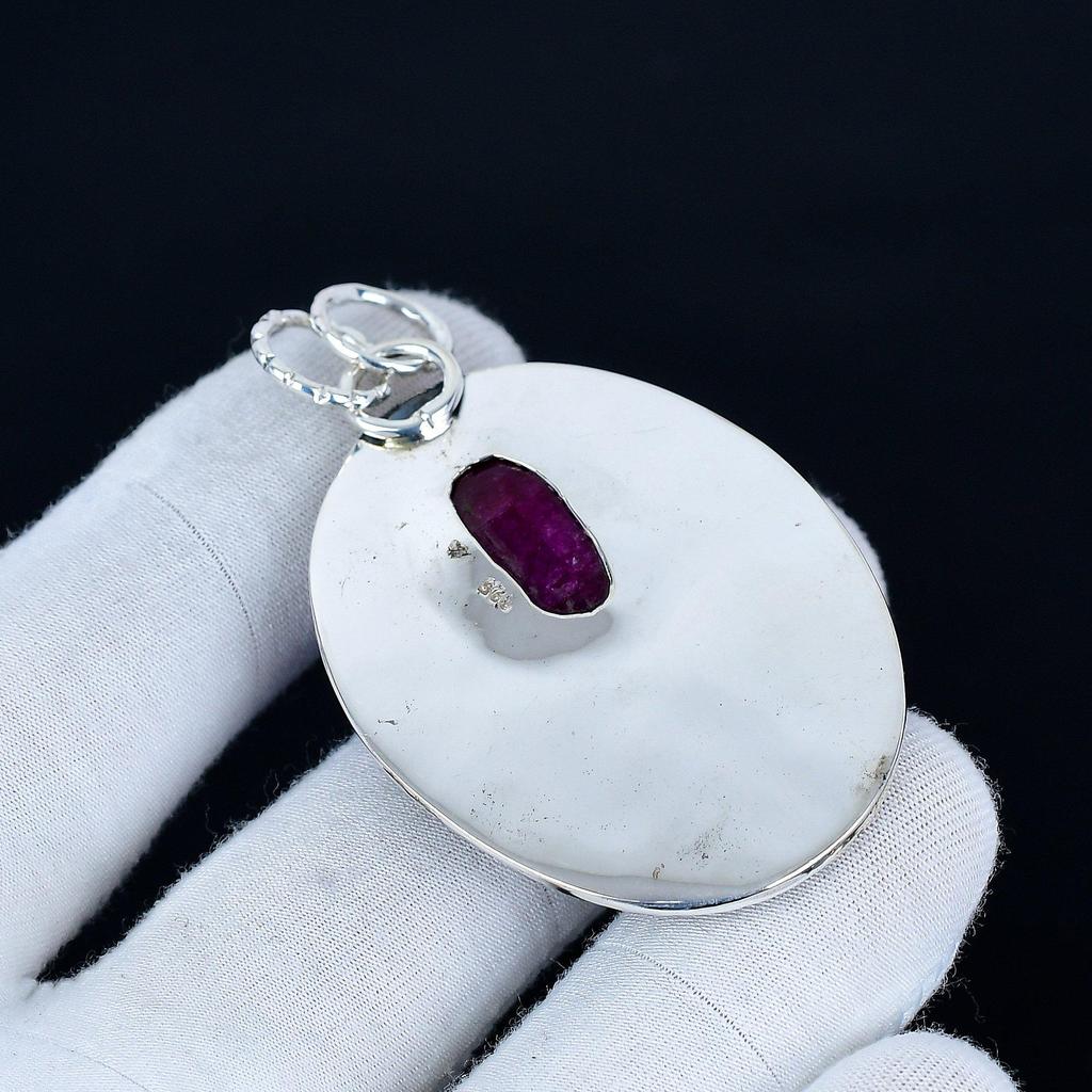 Kashmir Ruby Pendant, 925 Sterling Silver Handmade Jewelry, Ruby Silver Pendant, Party Wear Jewelry For Women's, Pendant New Year Gift
