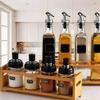 Multi-Compartment Wooden Oil Bottle Display Stand Anti-Slip 4-hole Stand Glass Oil Bottle Rack Tabletop Display Wood Material