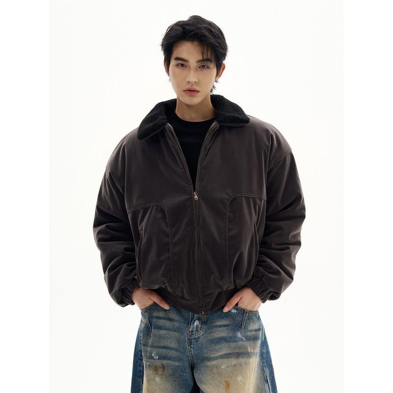 Kisko Winter American-Style Bomber Silhouette Fur Collar Suede Cotton Jacket for Men and Women, Cool and High-End, Warm and Trendy Coat