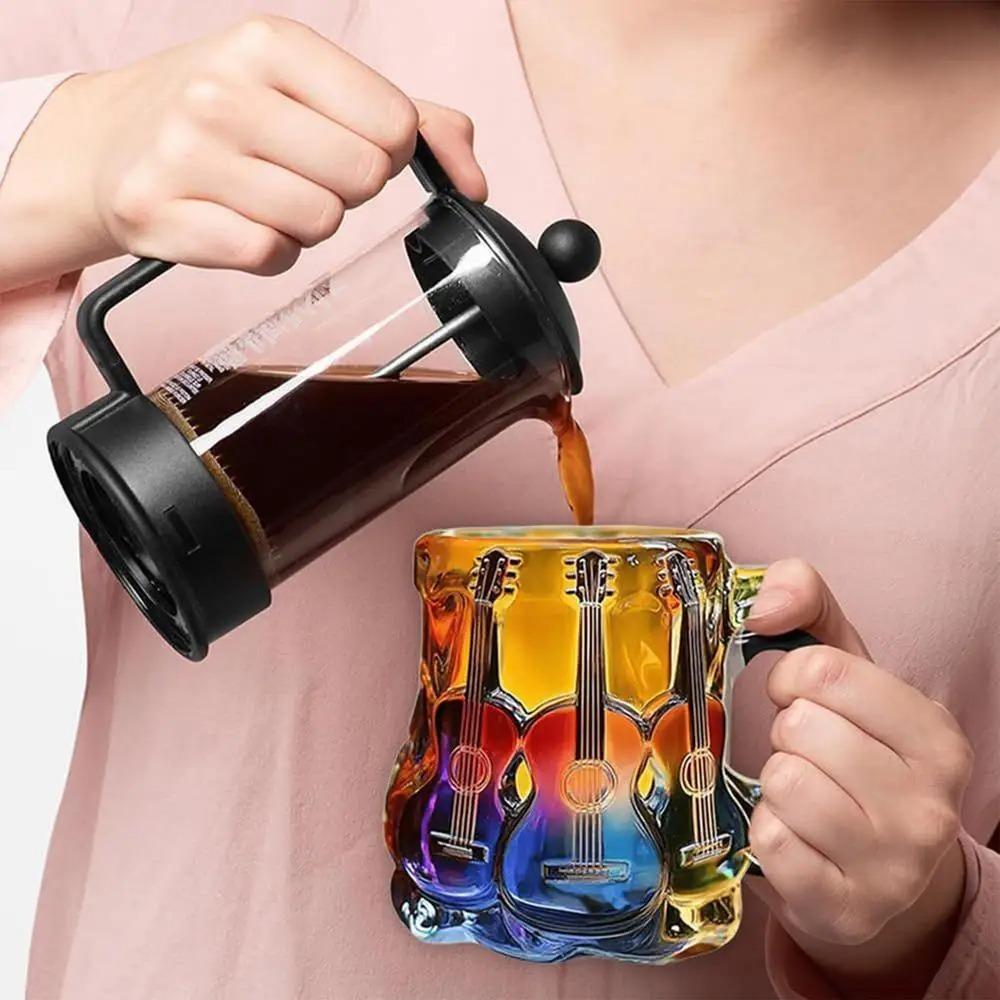 3D Painted Guitar Coffee Cup Cartoon Guitar Art Cup Drinkware Guitar Desk Ornaments Milk