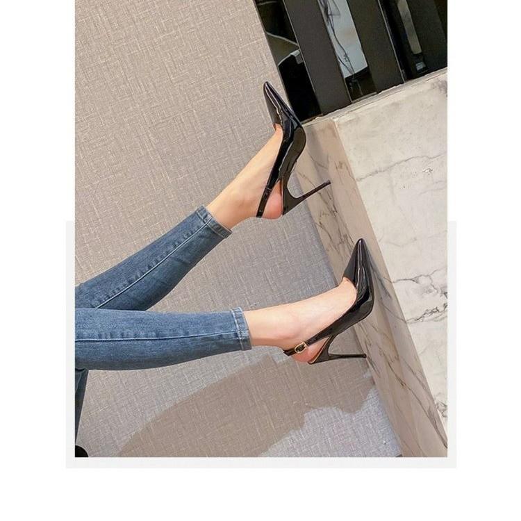 Fashion Fine Heeled Temperament, Pure Desire Style, One Button Toe Closure, Empty High-heeled Shoes, Women's French Single Shoe Sandals