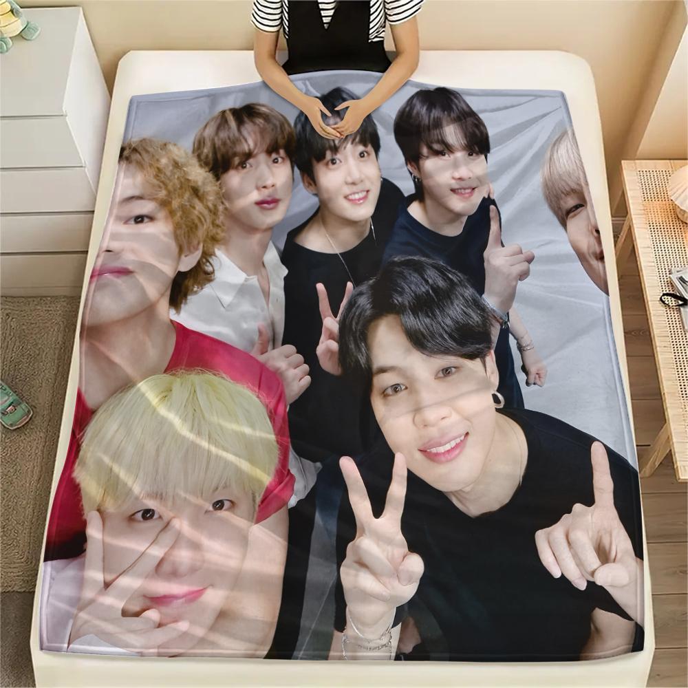 BTS,pattern Flannel Blanket, High quality Comfortable for All Seasons, Home Decor, Warmth and Comfort, Perfect for Gifts.