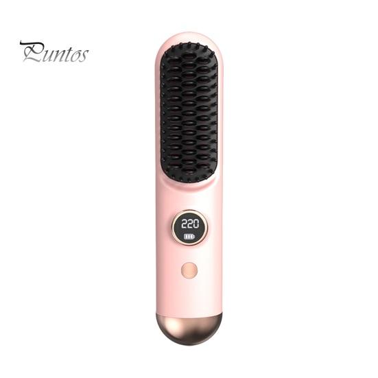 

Выпрямитель для волос Щетка ЖК-дисплей 9 температур Регулируемый быстрый нагрев Перезаряжаемый беспроводной отрицательные ионы Горячая щетка Электрическая укладка вьющихся волос розовый