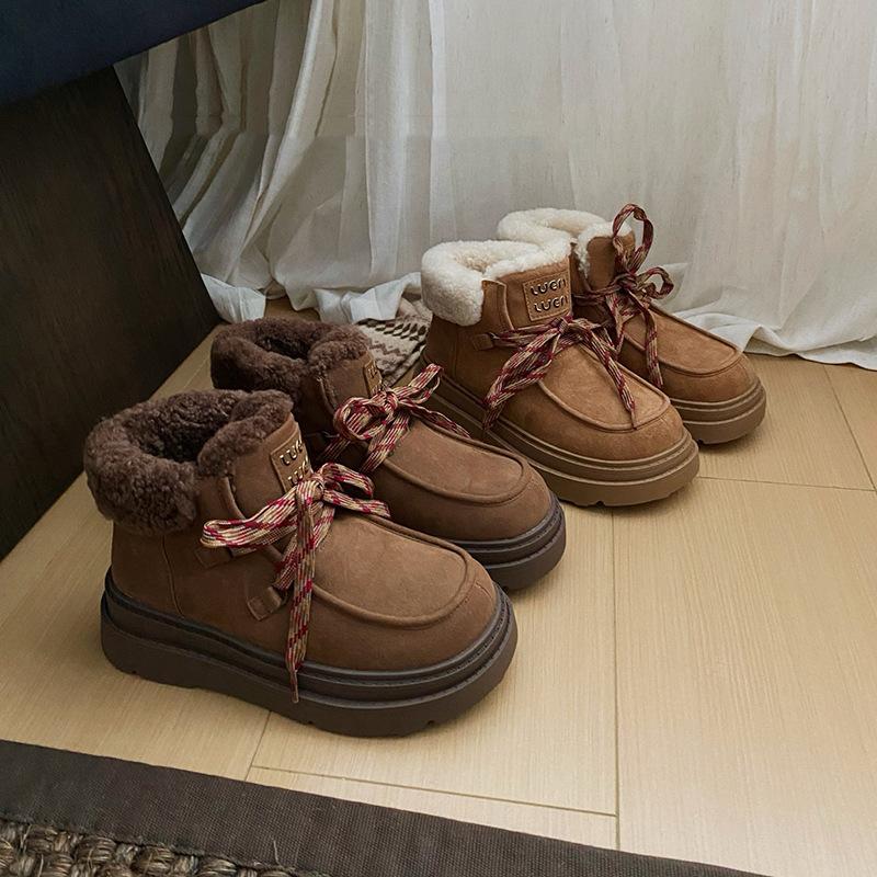 Thick-soled snow boots women's 2025 winter new velvet thickened warm antifreeze, non-slip and wear-resistant classic solid color cotton boots