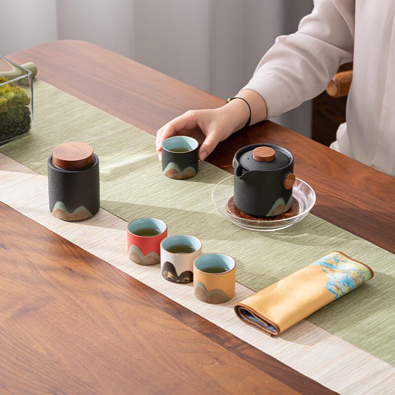 Sushih Hand-Painted Ceramic 'A Thousand Li of Rivers and Mountains' Tea Set