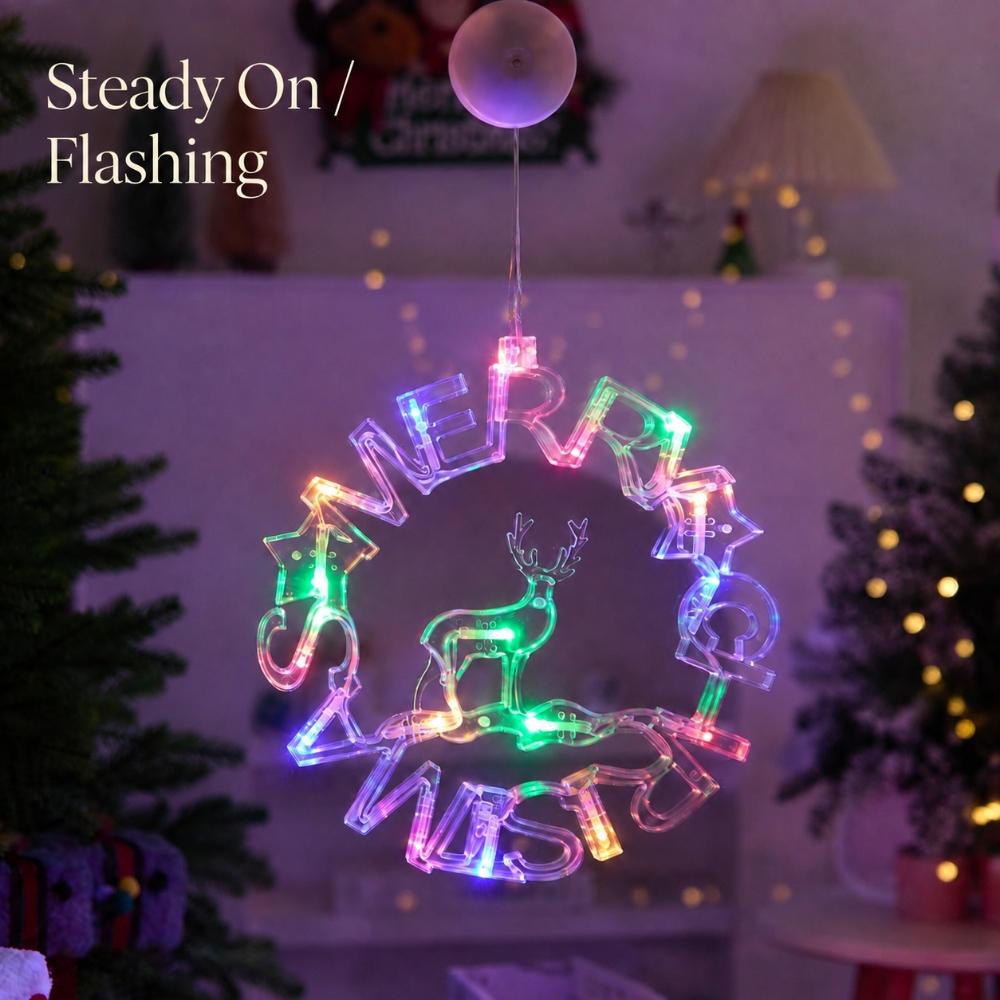 LED Kerst Zuignap Raamlicht, Werkt op Batterijen, Ster Boom Krans Hangdecoratie voor Huis Slaapkamer Winkel