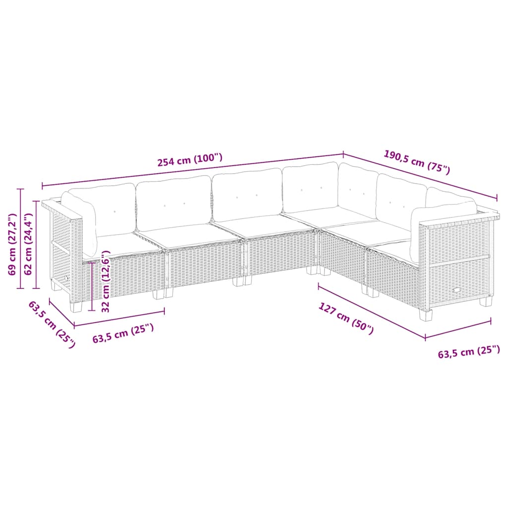 Vidaxl 6-Cz. Set di Mobili da Giardino con Cuscini, Polyrattan Nero