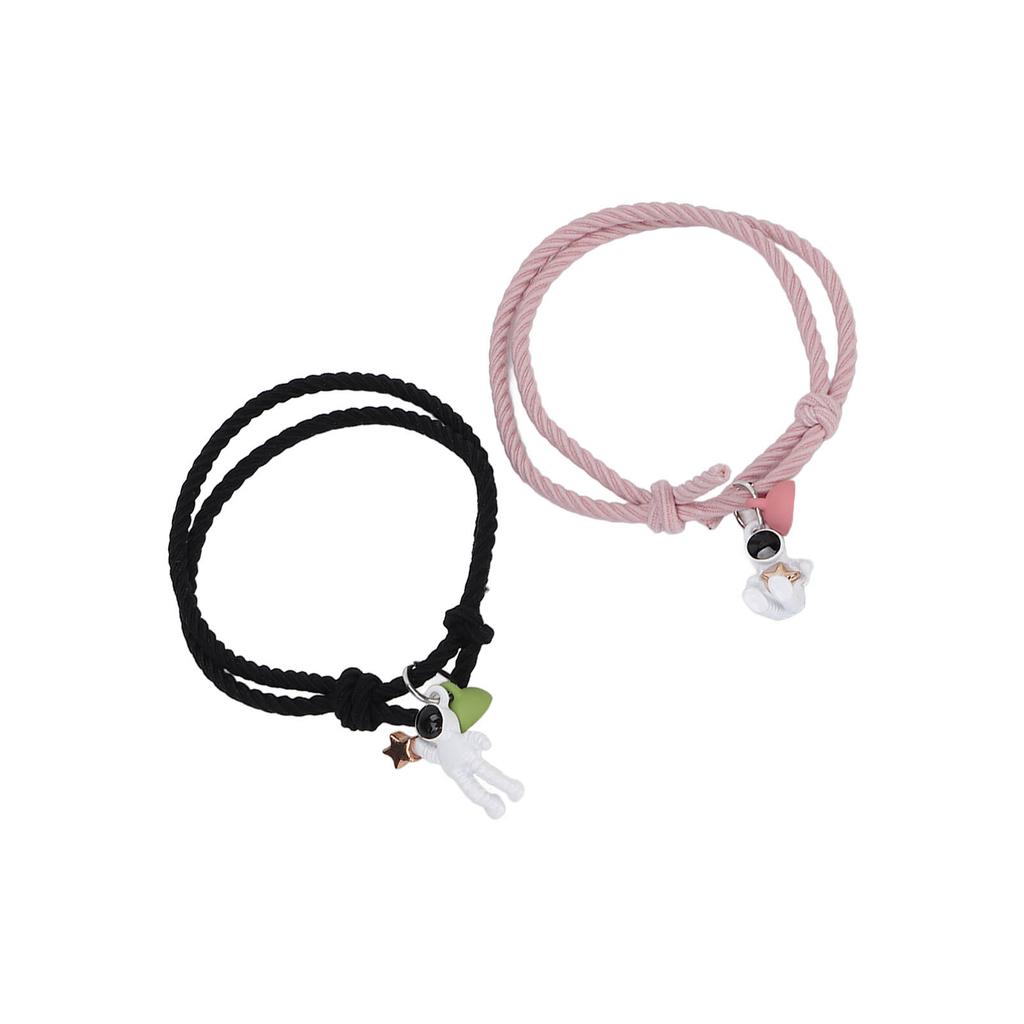 Pulseira Magnética Astronauta 1 Par Pulseira Combinando para Casal Cordão de Cabelo Pingente Magnético Joias Presentes para AmantesPreto e