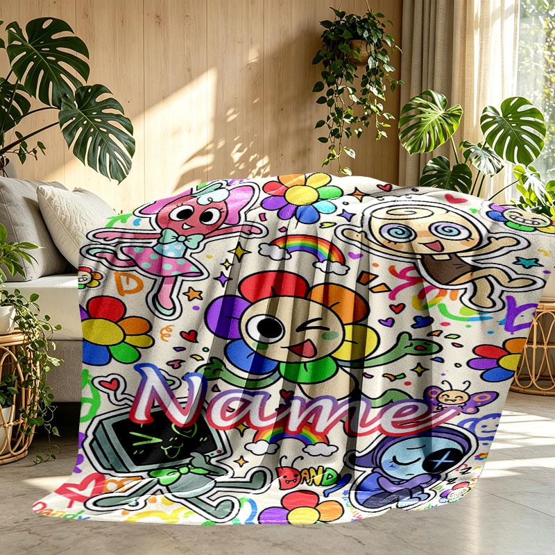 Custom Name Personalized Dandy's World Print Blanket, Home Decor, Bedroom, Sofa, Camping, Couch, Gifts for Birthday Christmas
