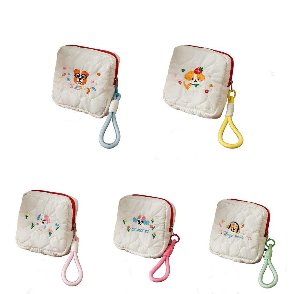 Large Capacity Embroidery Dog Cosmetic Bag Ins Style Coin Purse Cute Square Cosmetic Pouch  Outdoor