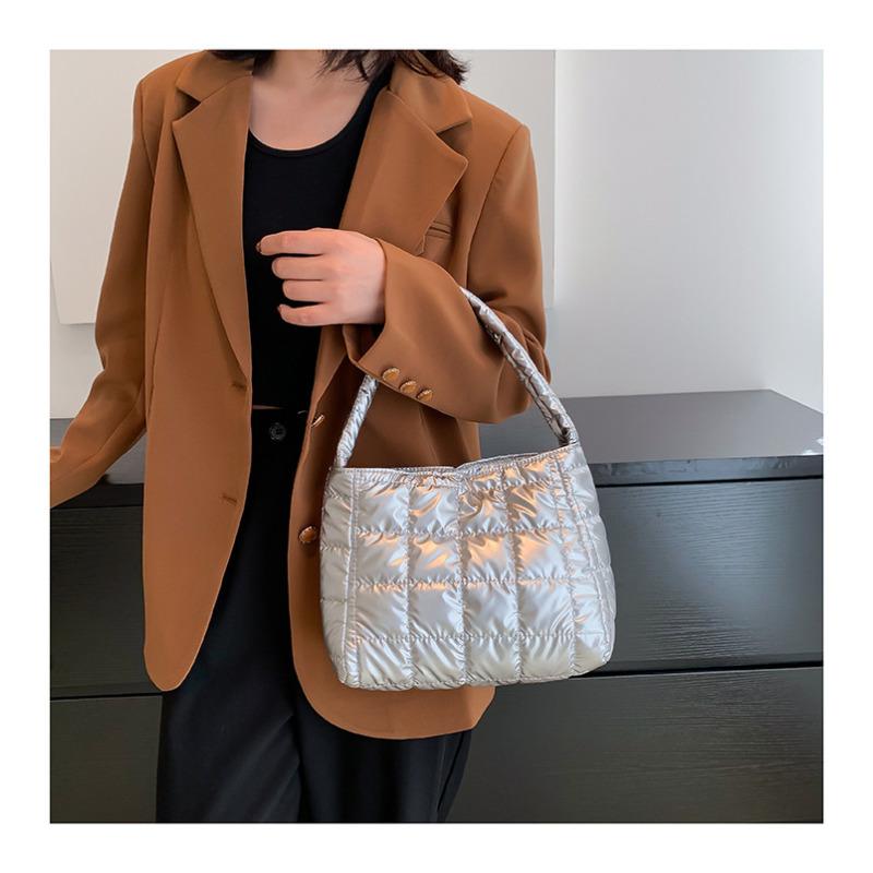 New Fashion Plaid Quilted Faux Leather Tote Bag for Women Large Capacity Handbag Double Handle Shoulder Purse