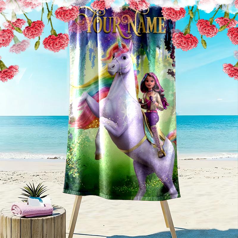 Asciugamano da Spiaggia con Stampa Personalizzata Unicorn Academy, Asciugamano Grande Morbido Asciugatura Rapida per Spiaggia Campeggio Nuoto_xia