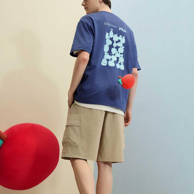 Fila Original Fashion Creative Logo Print Versatile Round Neck Short Sleeve T-Shirt Men T-Shirts Sky-Blue F51M529111F-DB