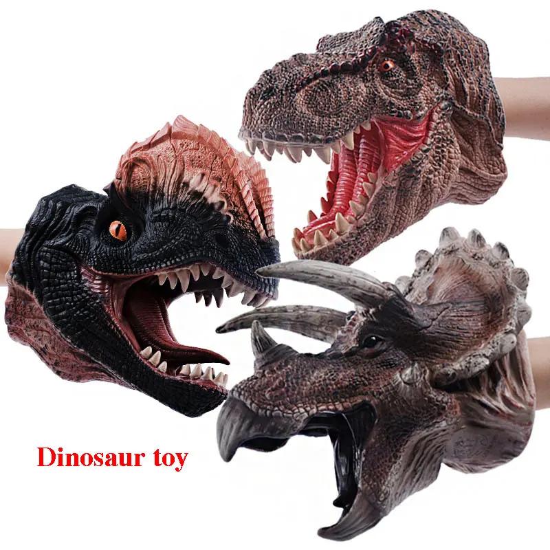 Soft Vinyl Rubber Animal Head Hand Puppet Figure Toys Gloves Model Gift Dinosaur Hand Puppet Toys For Halloween dress up