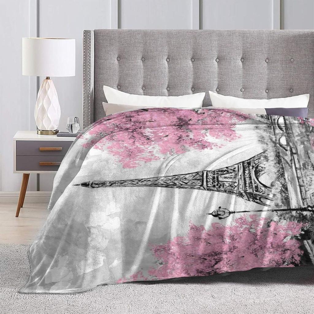 Paris Eiffel Tower Throw Blanket Ultra Soft Warm All Season Decorative Flannel Blankets for Bed Chair Car Sofa Couch Bedroom