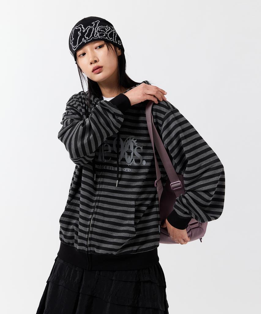 Oddstudio In The Nineties Striped Zip-Up Hoodie - Charcoal / Black