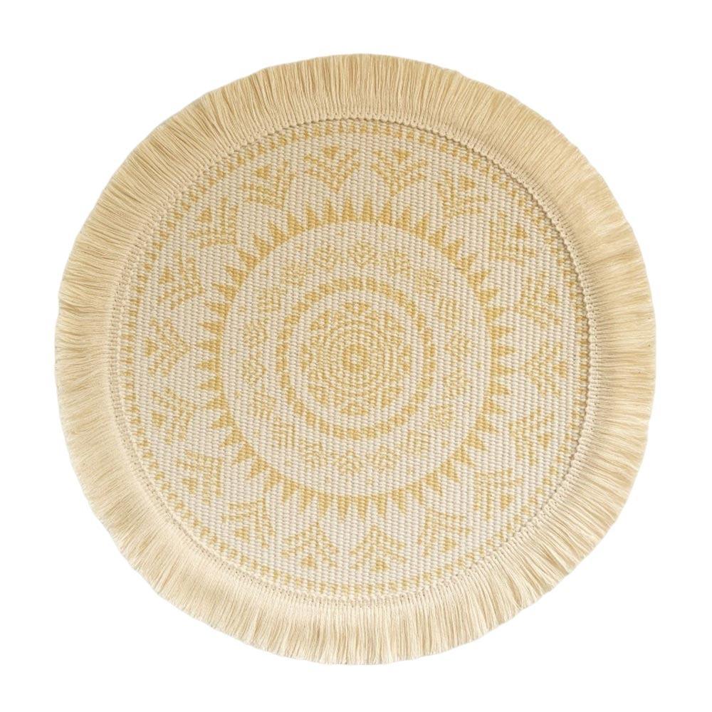 Bohemian Braided Weave Round Woven Placemats Heat Resistant Non-Slip Bohemian Placemat Tassel Jute Placemats Kitchen Table