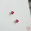 925 Sterling Silver Plated 14K Gold Red Zircon Lovely Small Flower Stud Earrings Women Wedding Jewelry Gift
