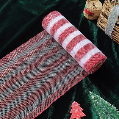 Christmas Mesh Ribbon 10 Inch X 10 Yards Red/Red White Stripe Metallic Foil Mesh Ribbon Roll for Wreaths Swags Crafts Christmas Tree Holiday Decor