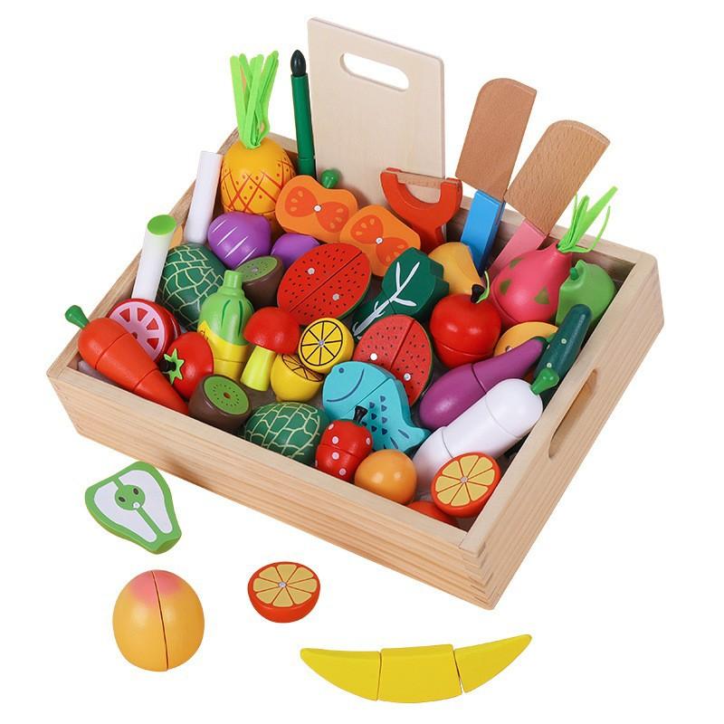 Children's Toys Baby Birthday Simulation Large Wooden Box Vegetables and Fruits Cut To See Boys and Girls Play House Set Combination
