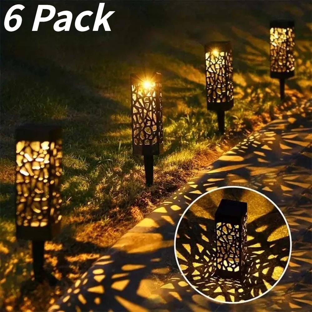 6Pcs Solar Outdoor Garden Light LED Hollow Carved Path Landscape Lawn Light For Garden Courtyard Terrace And Sidewalk Lighting