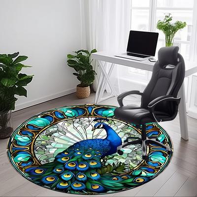 1pc Peacock Stained Glass Chair Carpet for Office Non-Slip, Machine Washable Rug for Office, Room - Holiday Decor, Machine Made Yy251016127