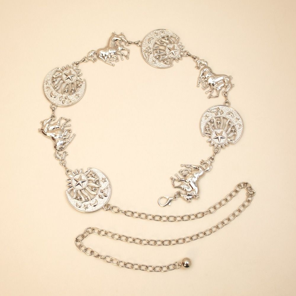 Horse Woman Chain Belt Gold Silver Dress Cummerbands Punk Waistbands Clothing Accessories