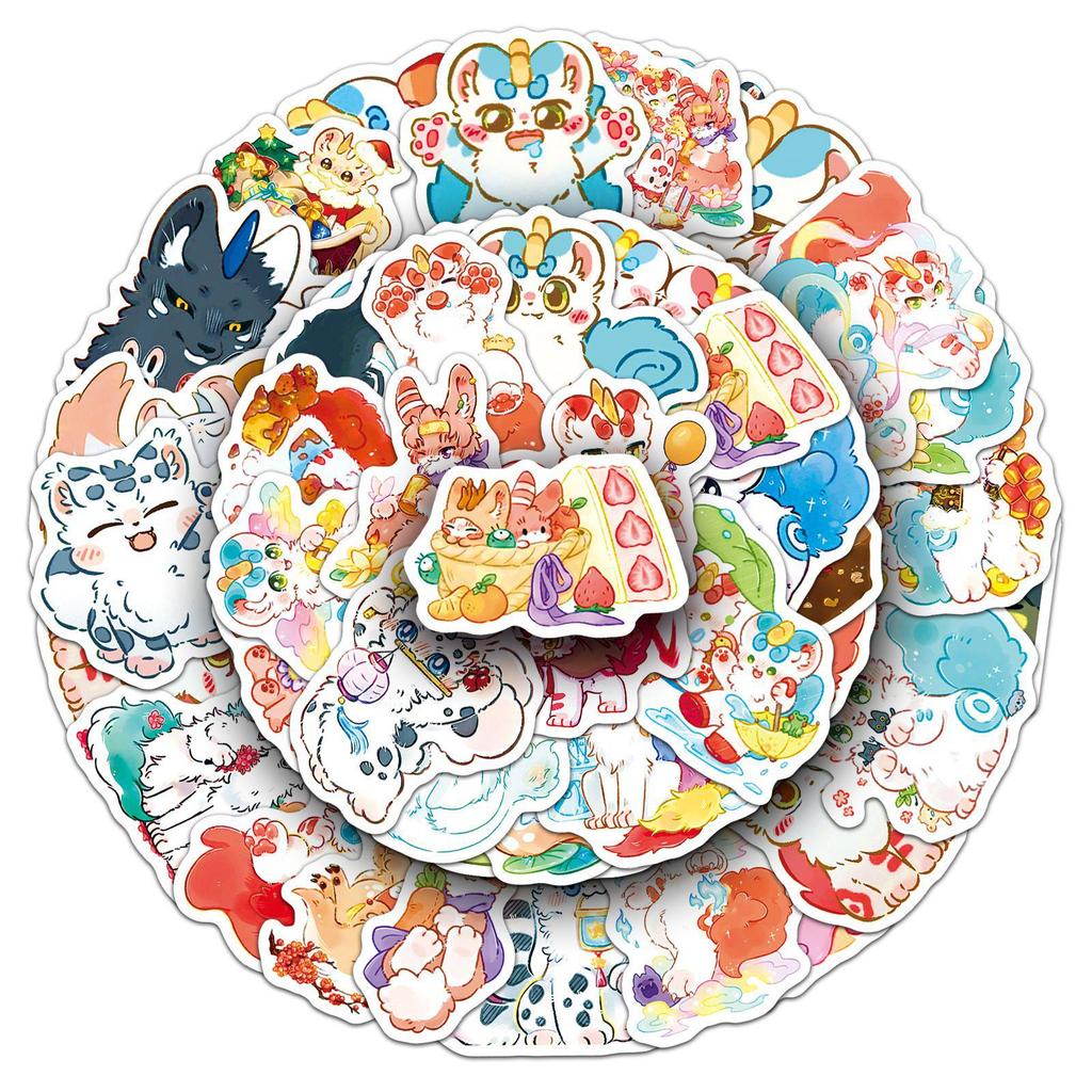 Cute Anime Animal Stickers: 50 Waterproof, Fun Decorative Stickers for Storage Boxes & Suitcases - No Cutting Needed