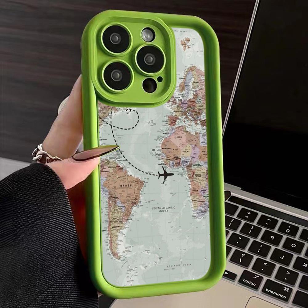 LZ24 Map airplane trajectory art Silicone Phone Case for iPhone 11 13 14 15 16 Pro Max 7 8 16 Plus 12 mini XS Max XR Shockproof Back Cover