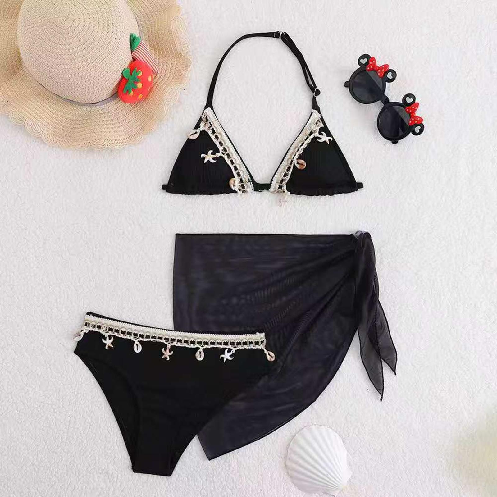 Miss Beauty26 Meisjes Hoge Taille Tweedelig Zwempak Set met Mesh Rok Cover-up Verstelbare Halter Top en Broekje Zwemkleding voor Kinderen Strand Zwembad 140 zwart