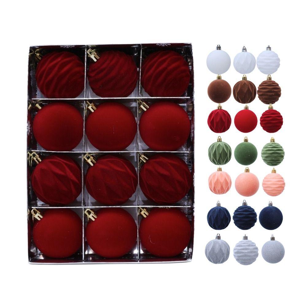 12pcs 6cm Christmas Tree Ball Pendant Flocked Xmas Tree Ornaments Christmas Spheres  New Year Noel