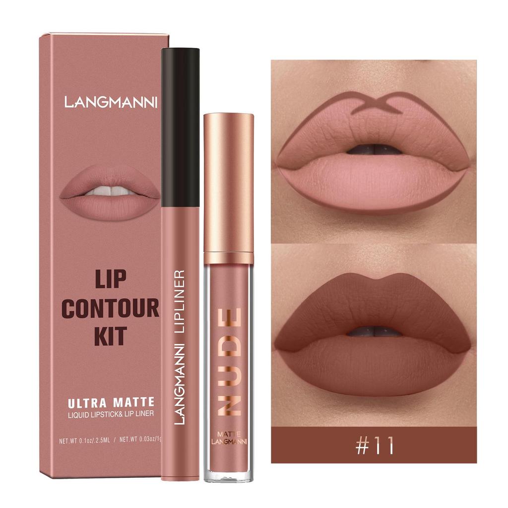 Langmanni 2-Piece Matte Lip Gloss & Liner Set - Long-lasting, Non-Transferable Makeup