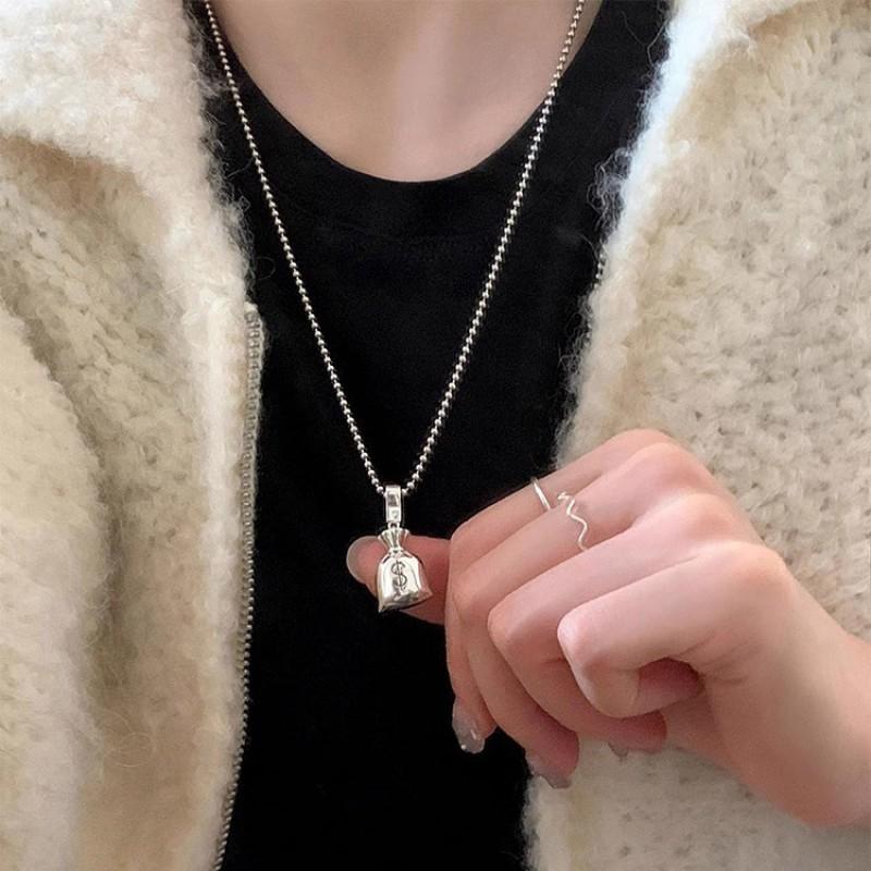 Womens Titanium Steel Lucky Coin Purse Pendant Necklace Tone Minimalist Layered-Free Chain Winter Sweater Silver Fortune Bag Pendant Necklace 2025-136