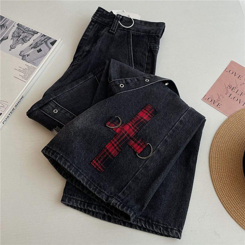 

Plus Size Unique Ripped Jeans for Women - Niche Punk Style, Distressed Washed, Loose Wide-Leg Pants S чорний колір сірий